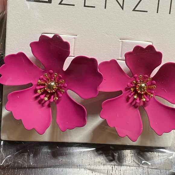 Anthropologie Pink Flower Earrings - Picture 2 of 2